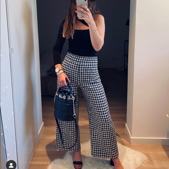 NWT ZARA BLACK WHITE HOUNDSTOOTH PANTS BLOGGERS FAVORITE OLD MONEY STYLE - Picture 11 of 16